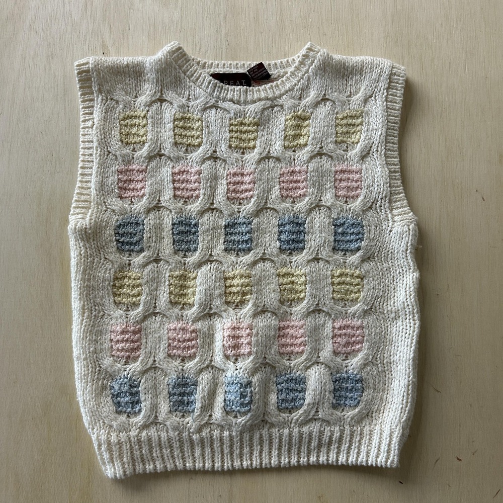 Vintage Great Connections Sweater Vest Womens Medium Cream Pastel Geometric Knit